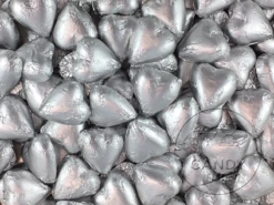 Milk Chocolate Foil Hearts 1kg Bag MATT Silver